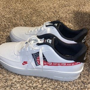 Red black and white nikes